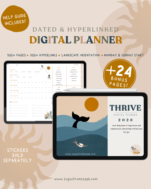 2026 Digital Planner | Hyperlinked Dated Digital Planner | Monday & Sunday Starts