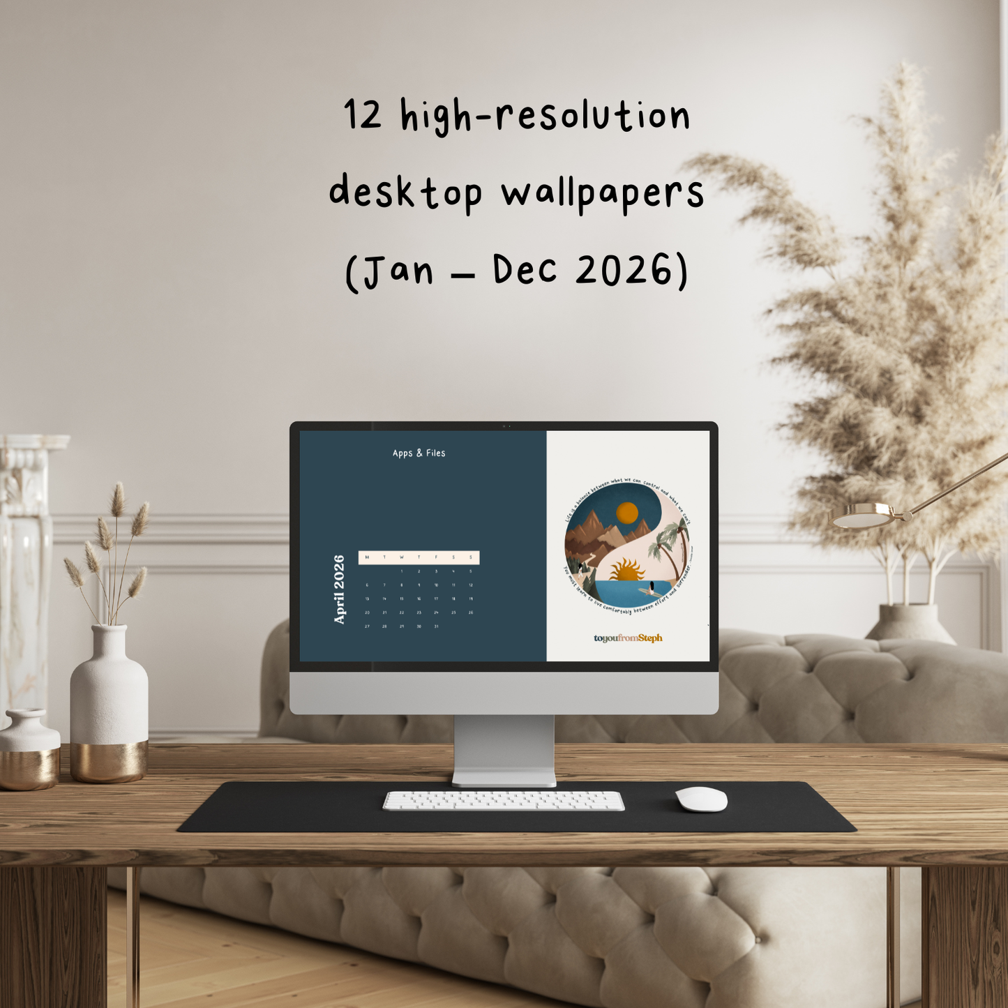 2026 Desktop Wallpaper Bundle | Pack of 24 | Monday + Sunday Start