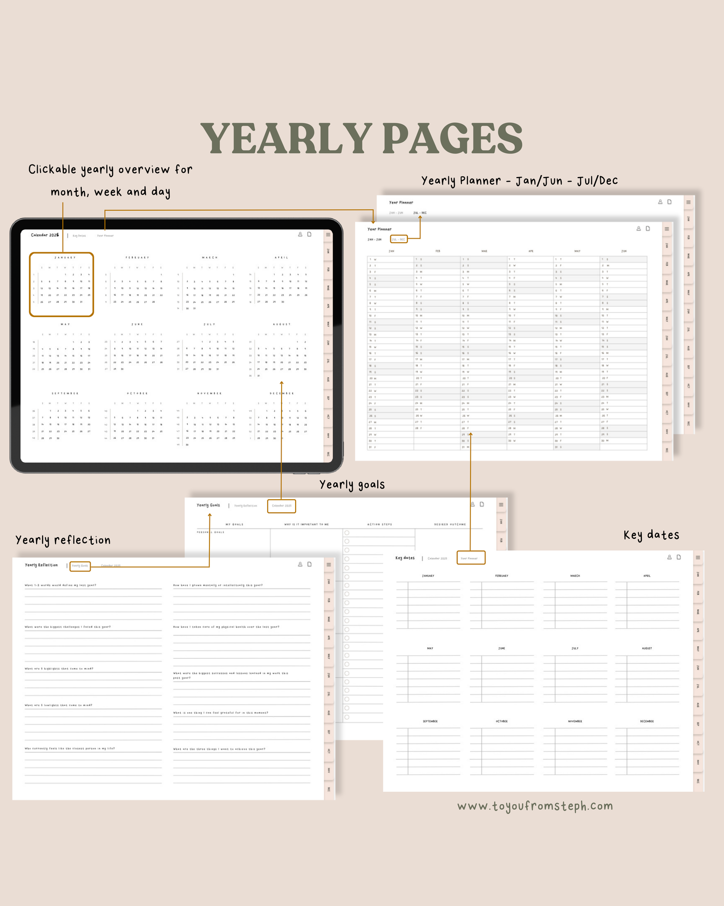2026 Digital Planner | Hyperlinked Dated Digital Planner | Monday & Sunday Starts