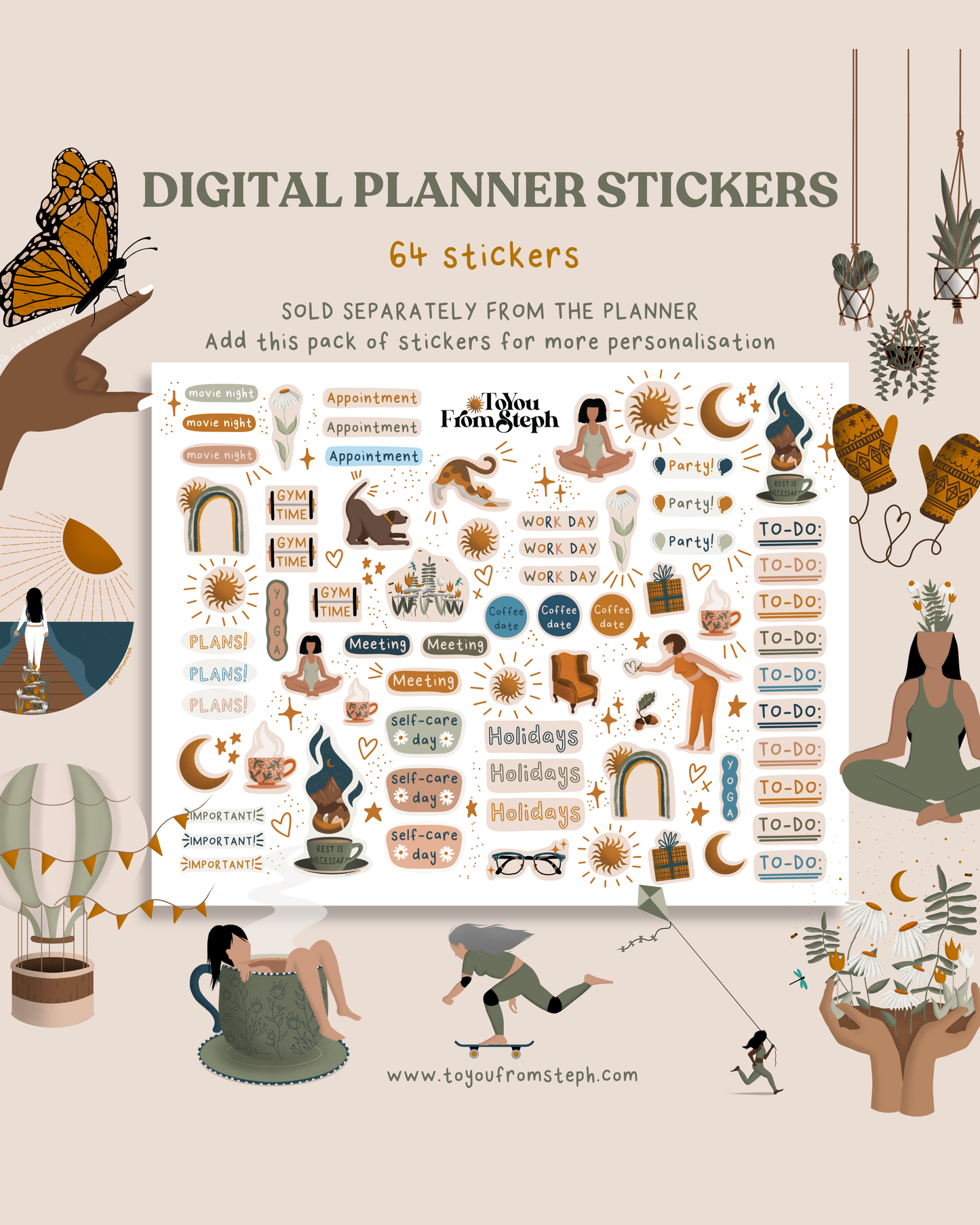 2026 Digital Planner | Hyperlinked Dated Digital Planner | Monday & Sunday Starts