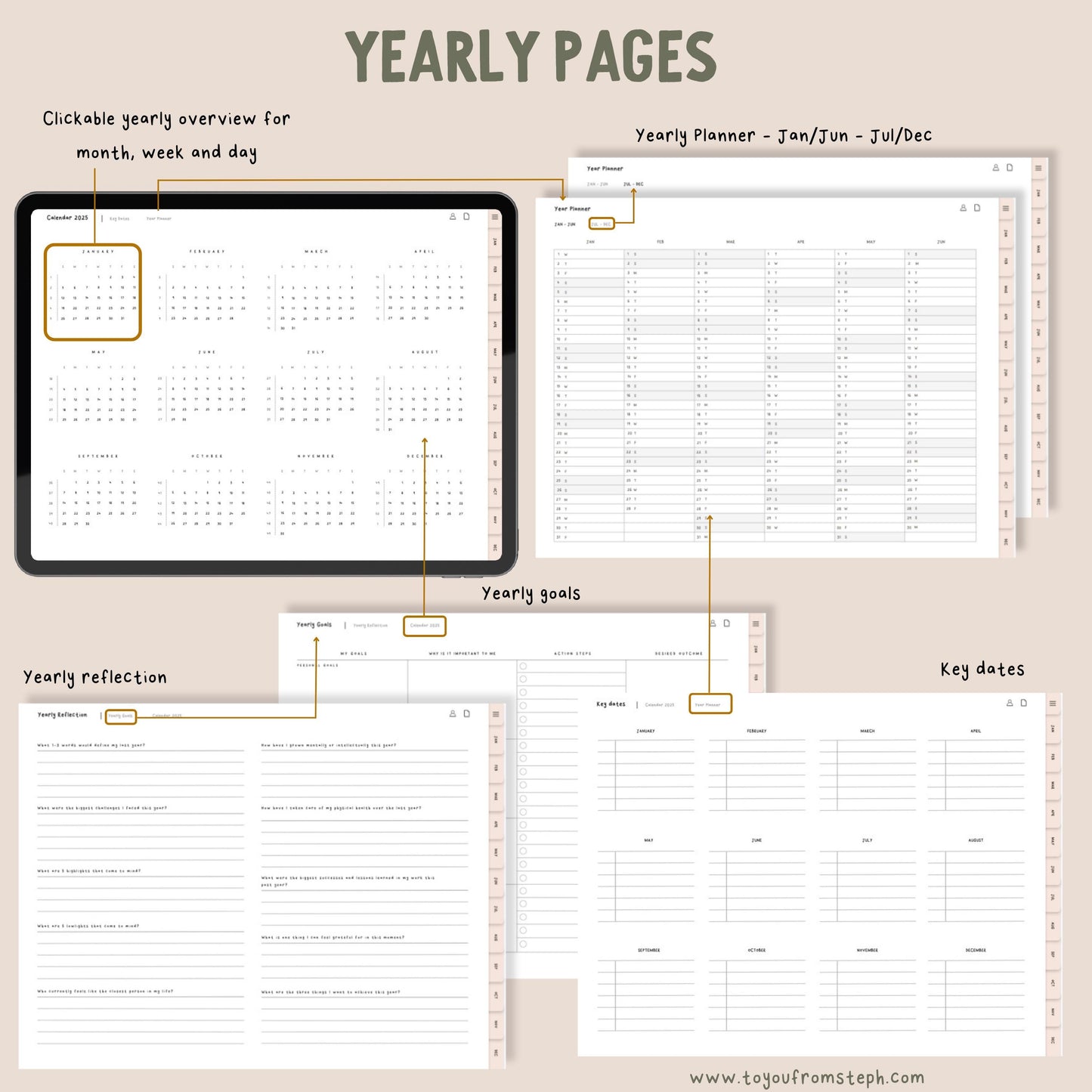 2025 Digital Planner | Hyperlinked Dated Digital Planner | Monday & Sunday Starts