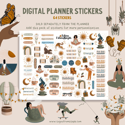 64 Illustrated Digital Stickers for Your Planner + Helpful Guide